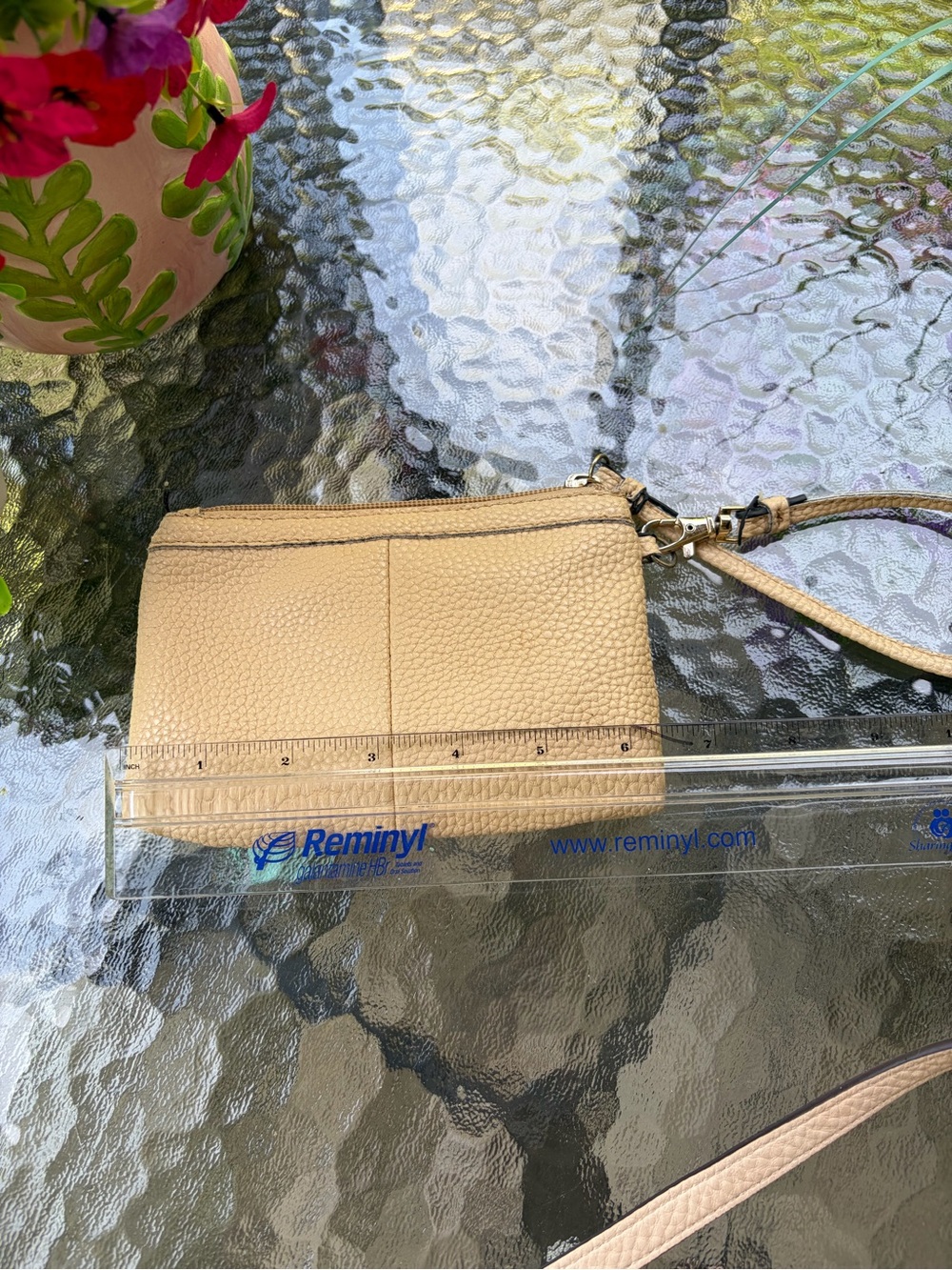 Stylish Neutral Leather Crossbody Wristlet - Beige